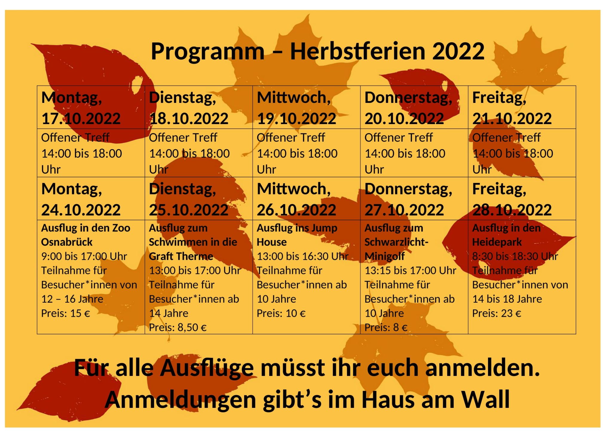 Warum Hat Hessen 2022 Nur Eine Woche Herbstferien Programm Herbstferien 2022 – Haus am Wall